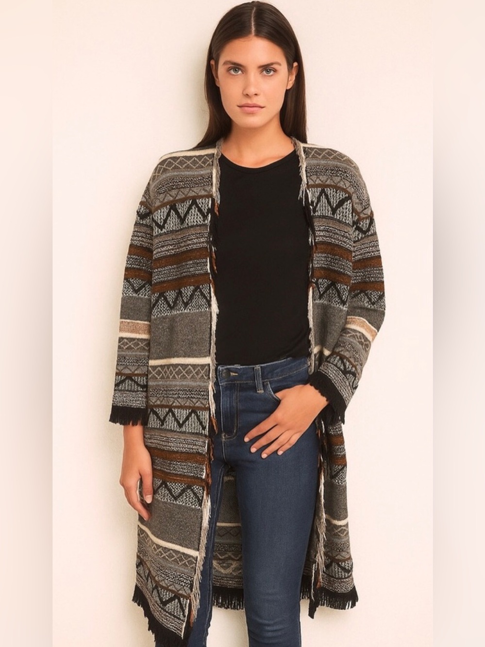 TWINSET /Milano Fringe Light Knit Woven Boho Cardigan Sz. S - NWT - Italy